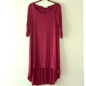 Red High-Low 3/4 Sleeve Dress